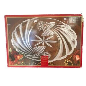 Gorman Crystal Angel Platter Oval Server Germany Clear Etched Christmas READ